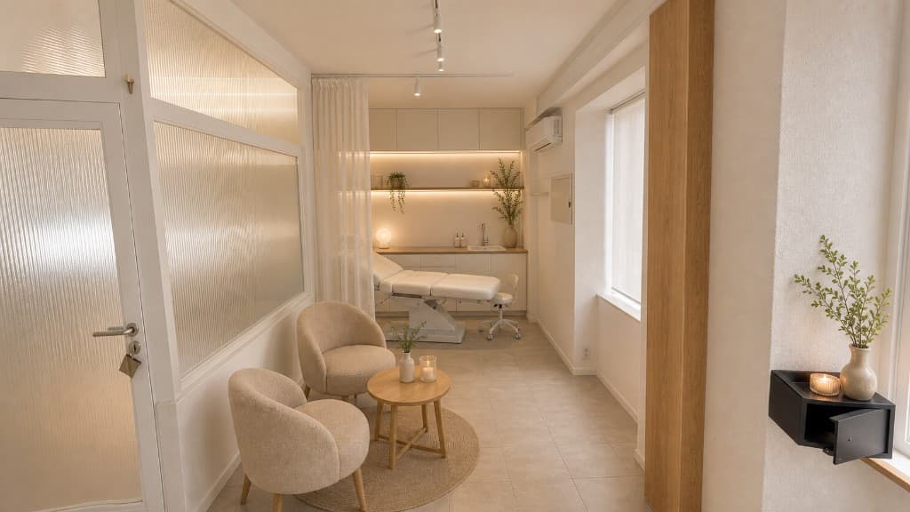 Sala de espera do Espaço NURE, com cadeiras acolhedoras e luz suave